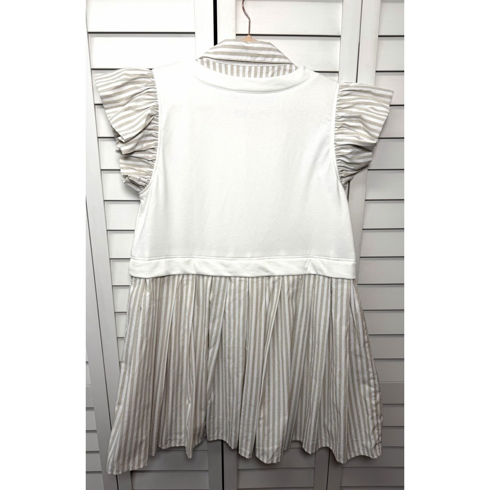Entro Out For Fun Sand Striped Pleated Ruffle Shirt Dress Women's Size Large - Picture 14 of 14
